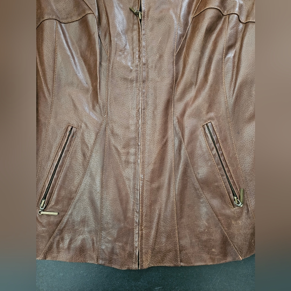 NWOT - Leather Lane Bryant Brown Biker Jacket - Size 14/16 - Vintage - Picture 7 of 9
